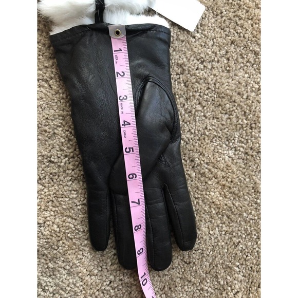 NOS New LEATHER Driving Gloves Black Vintage White Fur Lining DEADSTOCK Petite - Picture 4 of 4